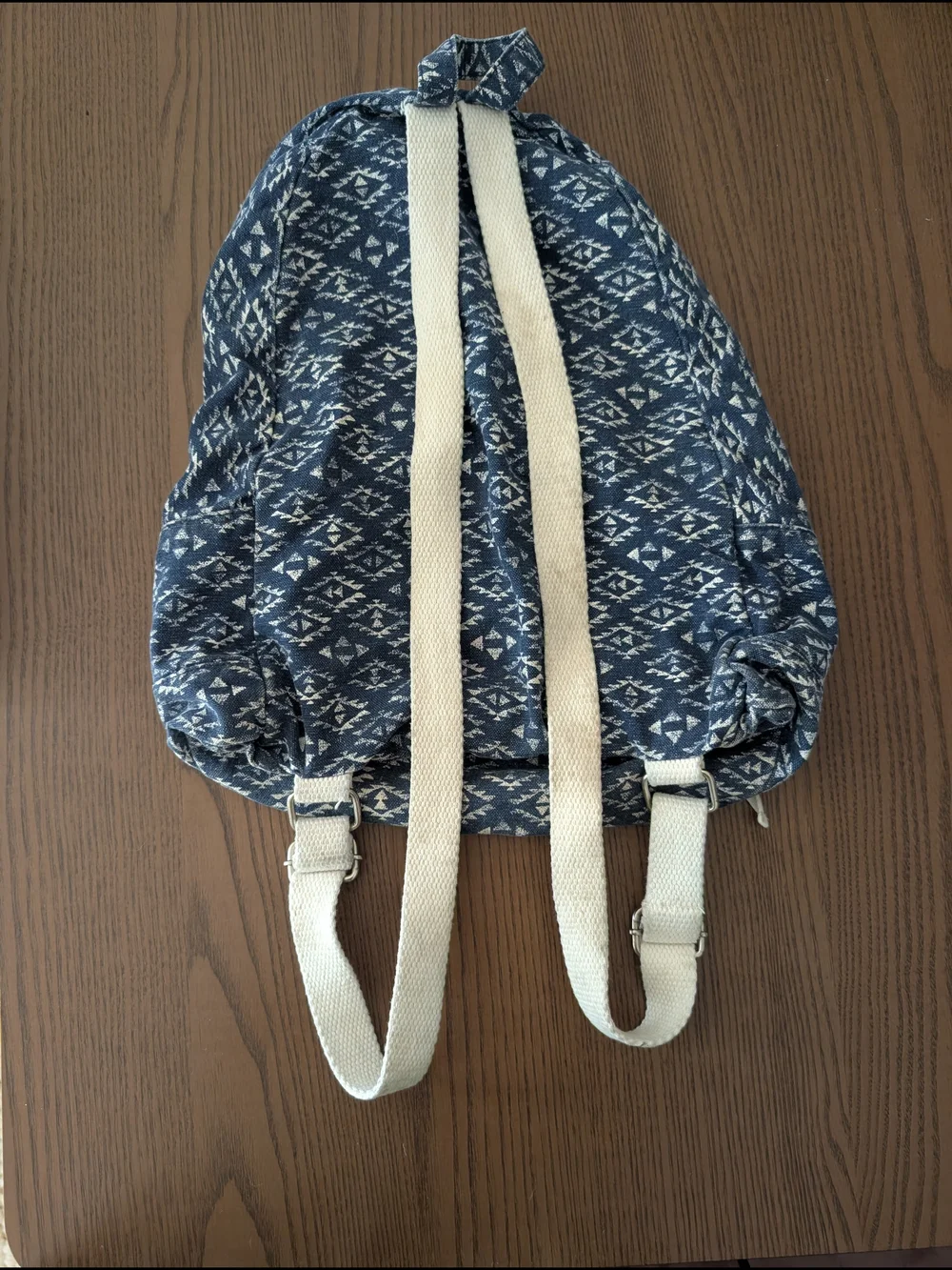 Hollister Blue Patterned Canvas Backpack with Cream Straps